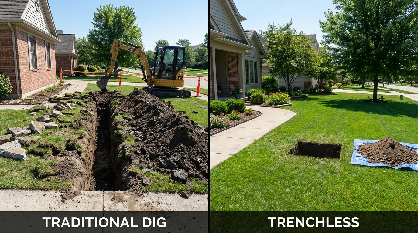 Trenchless sewer repair with minimal yard damage versus traditional excavation in Lagrange, OH
